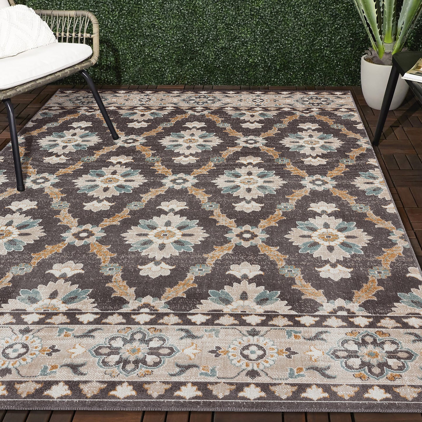 Antiquity-81463 Traditional Power-Loomed Brown/Beige Polypropylene Indoor/Outdoor Area Rug - LR Home