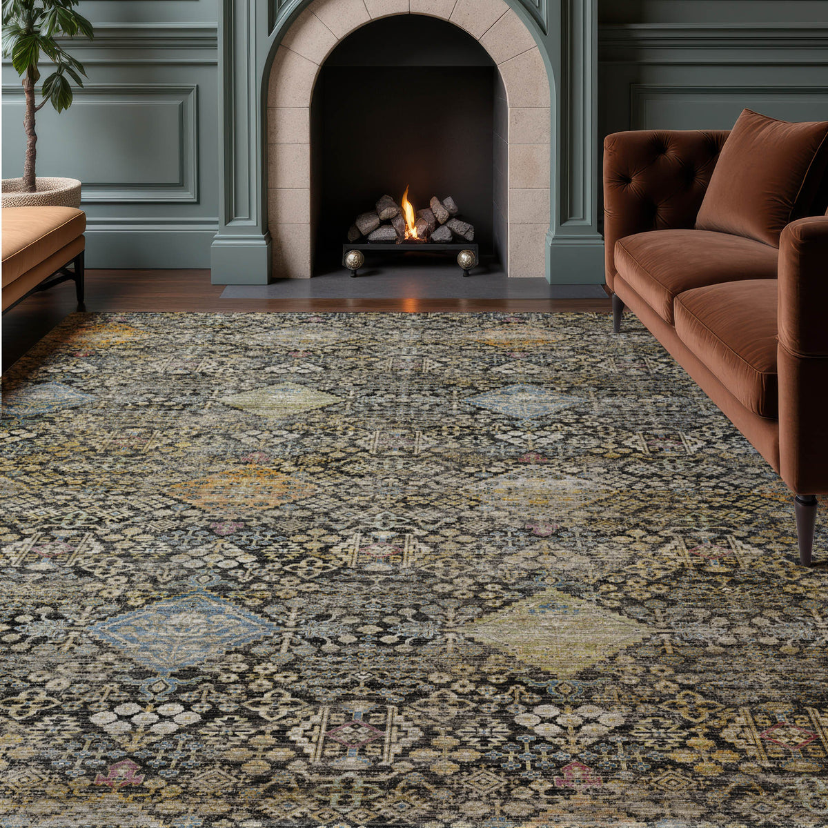 Machine Washable Aristo AR1 Black Rug