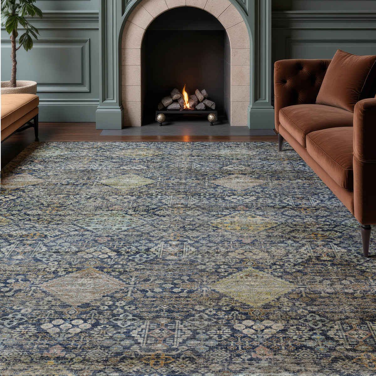 Machine Washable Aristo AR1 Navy Rug