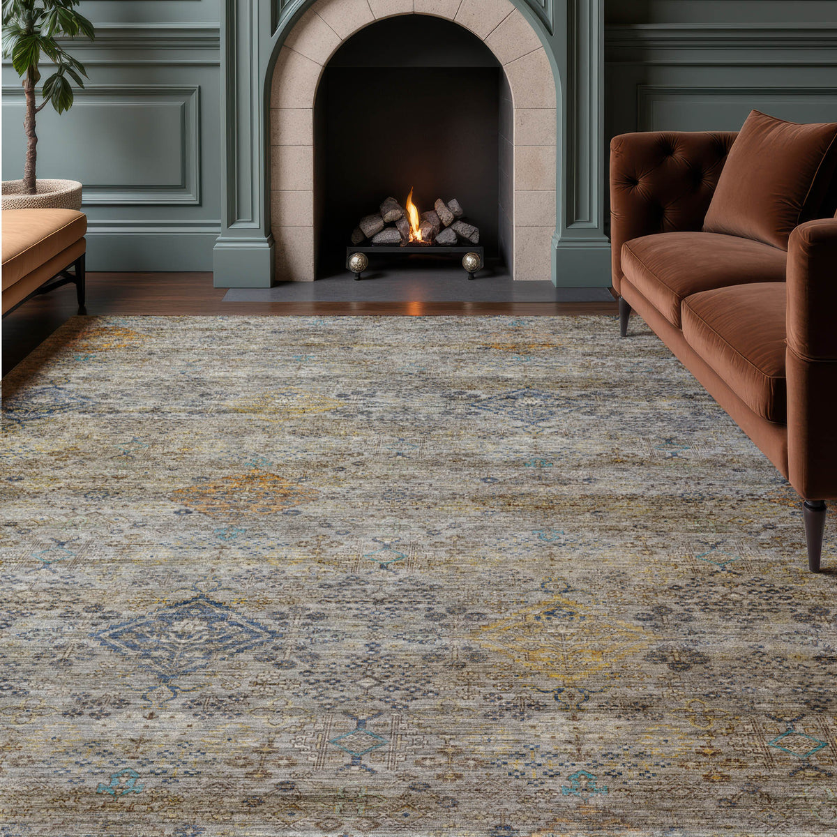 Machine Washable Aristo AR1 Pewter Rug