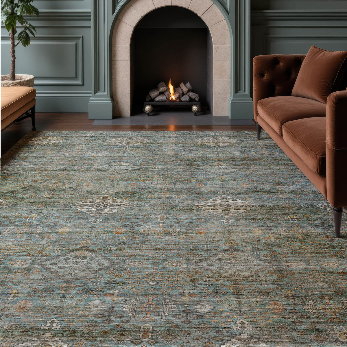 Machine Washable Aristo AR1 Teal Rug