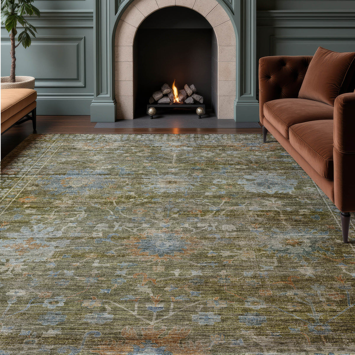 Machine Washable Aristo AR2 Olive Rug