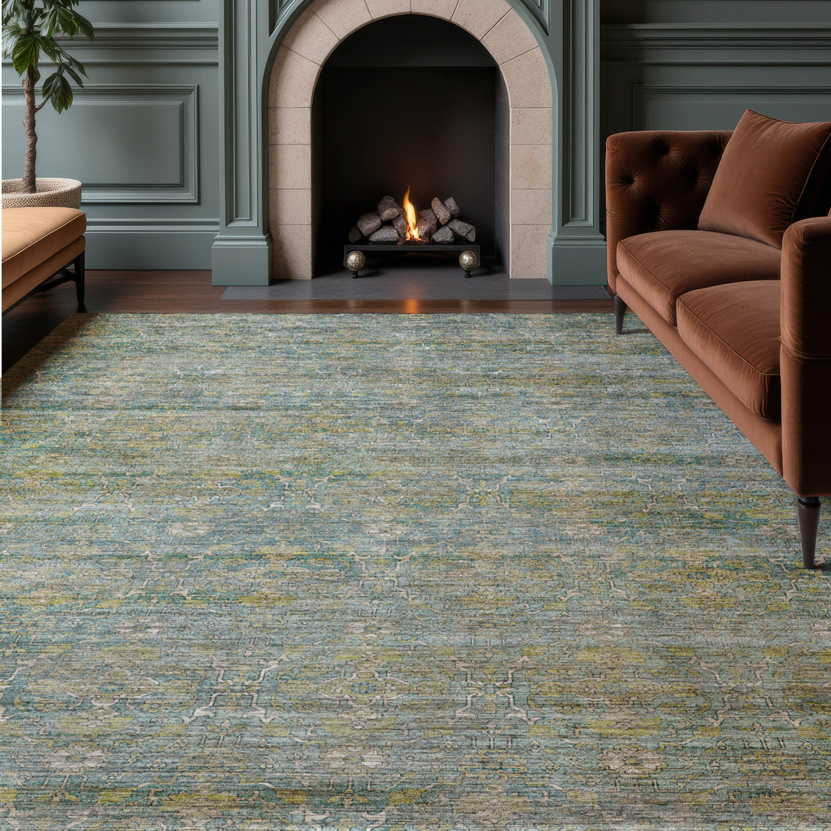 Machine Washable Aristo AR5 Teal Rug