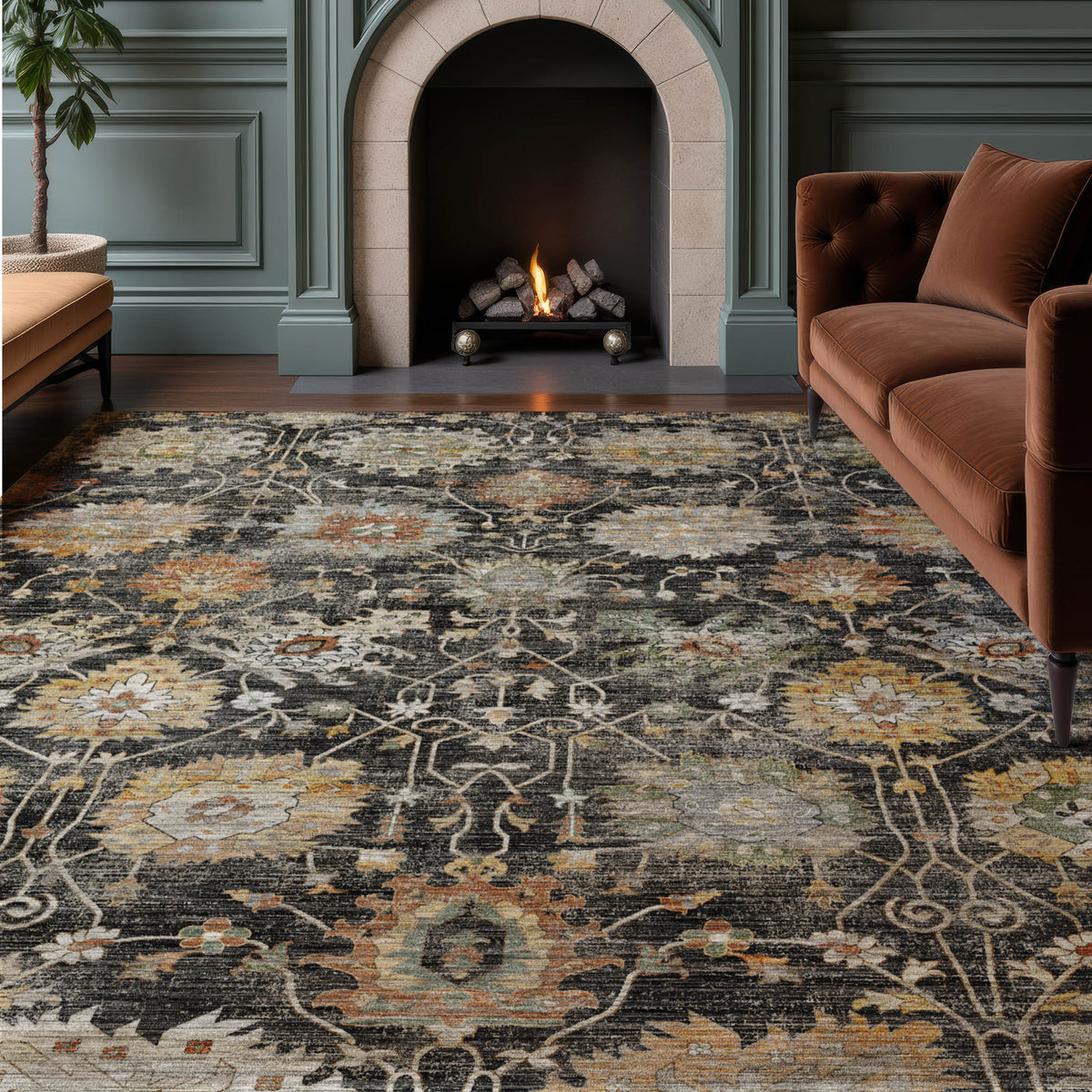 Machine Washable Aristo AR6 Black Rug