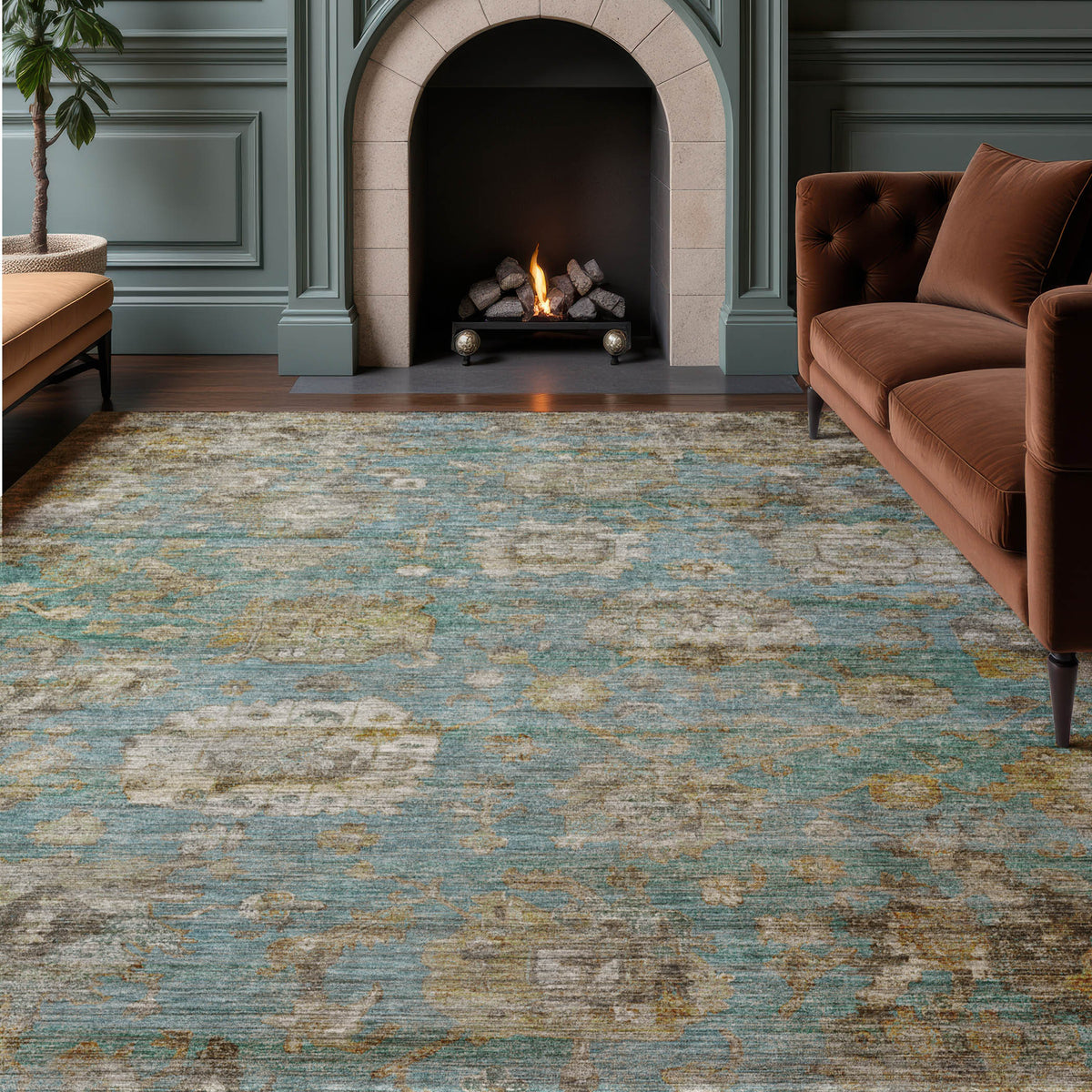 Machine Washable Aristo AR7 Teal Rug