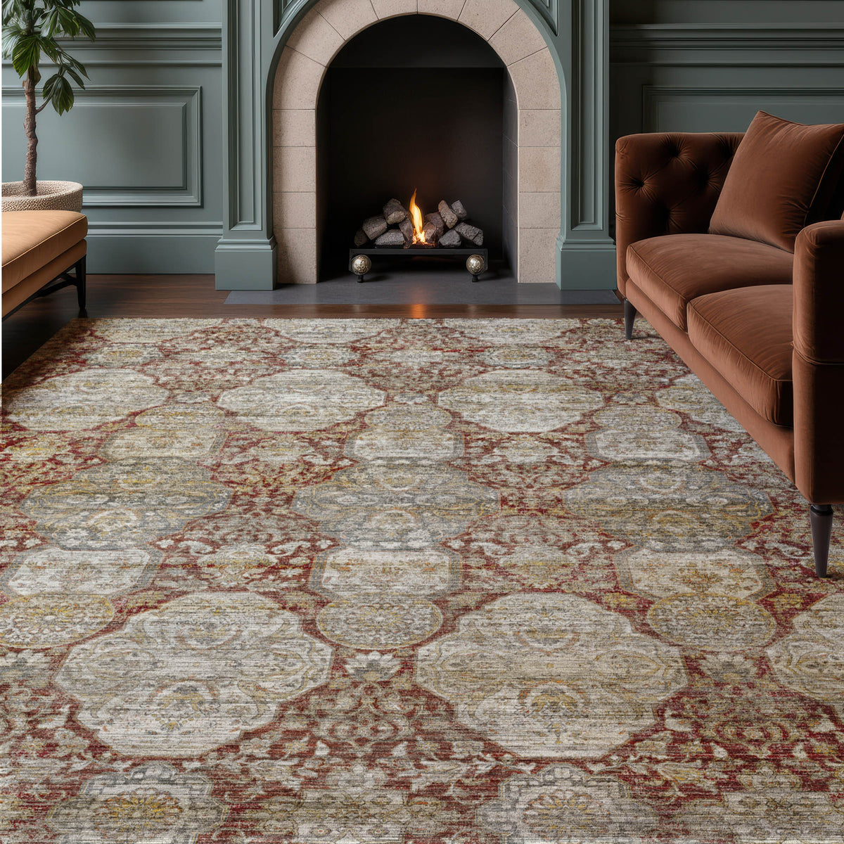 Machine Washable Aristo AR8 Burgundy Rug