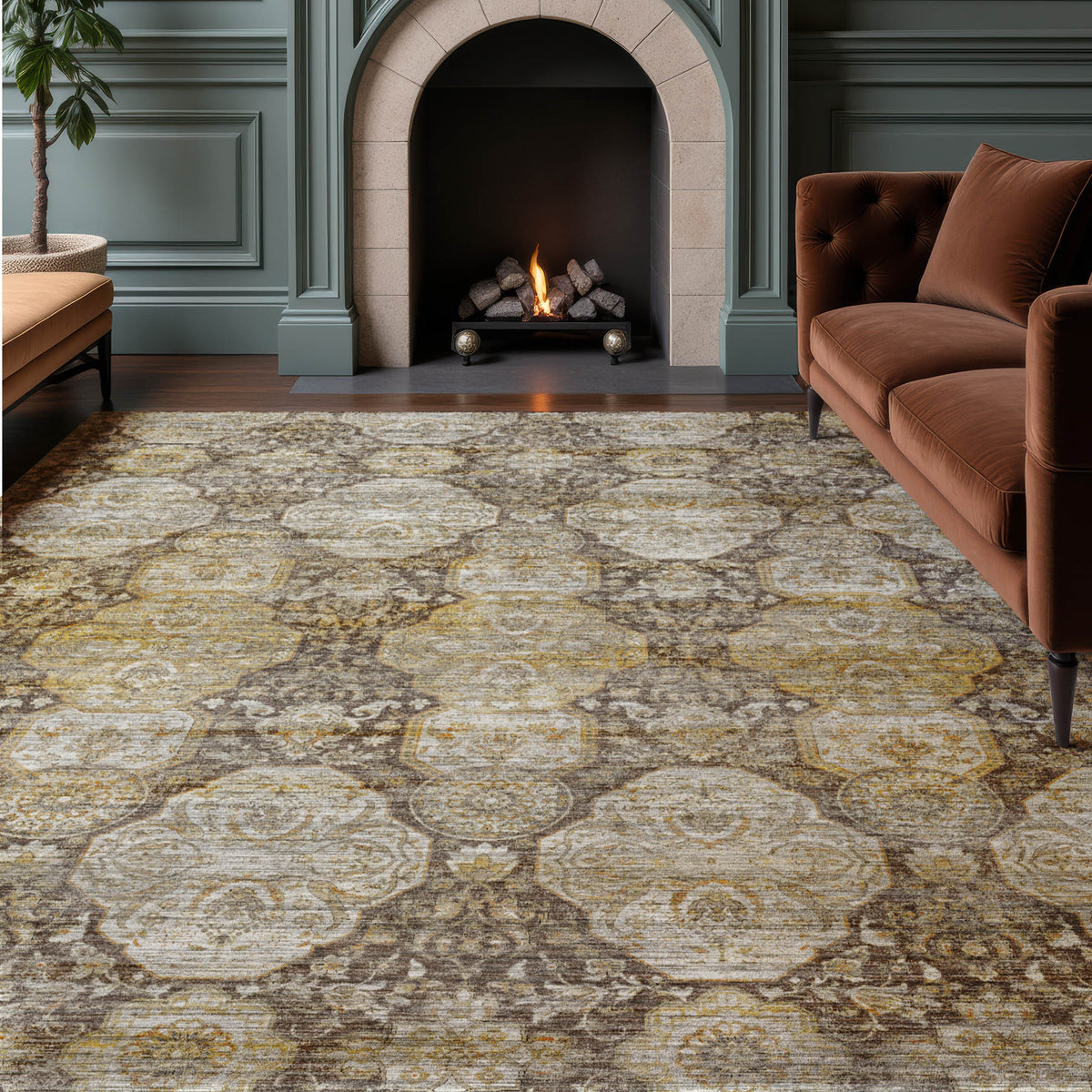 Machine Washable Aristo AR8 Coffee Rug