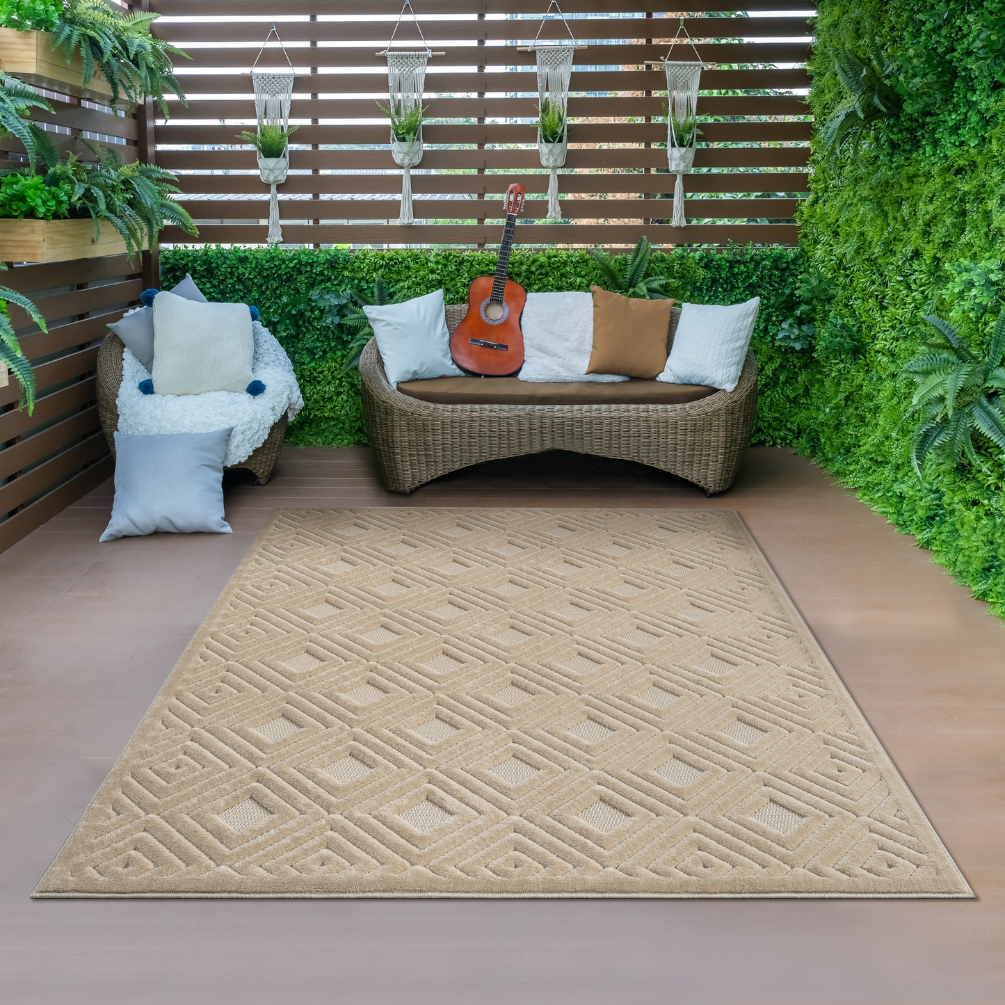 ATLAS-82412 Modern/Contemporary Machine Made Beige Polypropylene Indoor/Outdoor Area Rugs - LR Home