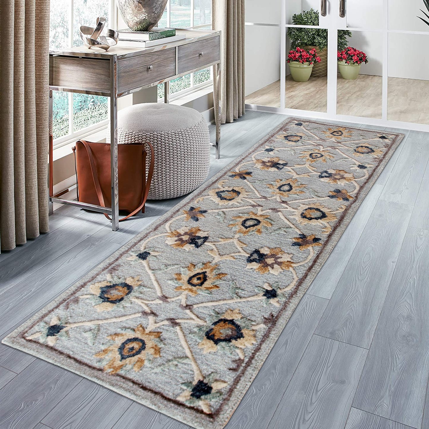 BROSE-21710 Transitional/Casual Hand-Woven Blue/Gray Natural Wool Indoor Area Rugs - LR Home