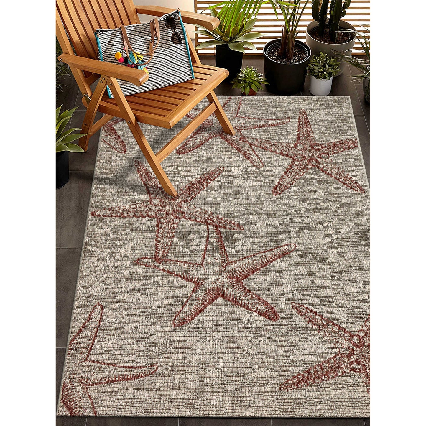 CAPTI-81019 Nautical/Coastal Machine Made Rust Polypropylene Indoor/Outdoor Area Rugs - LR Home