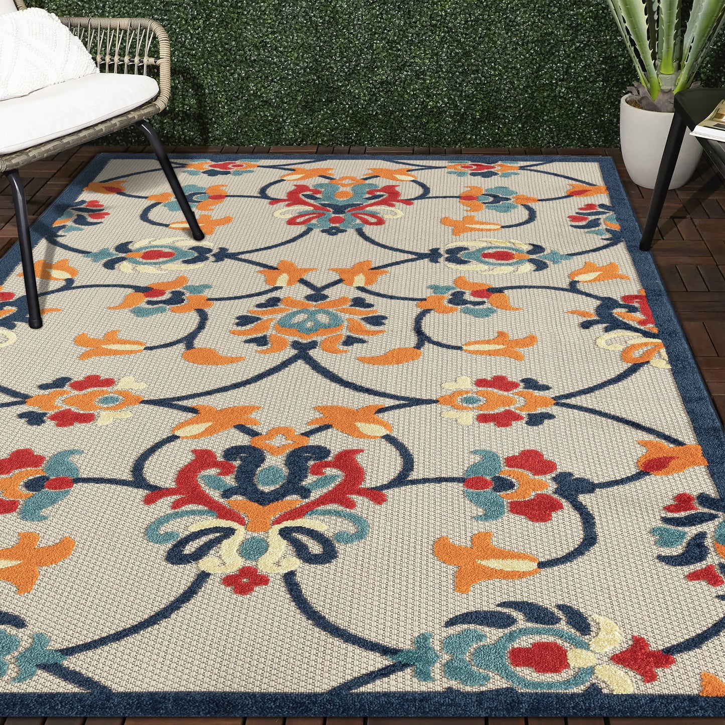 Copa Cabana-81814 Contemporary Power-Loomed Orange/Blue Polypropylene Indoor/Outdoor Area Rug - LR Home
