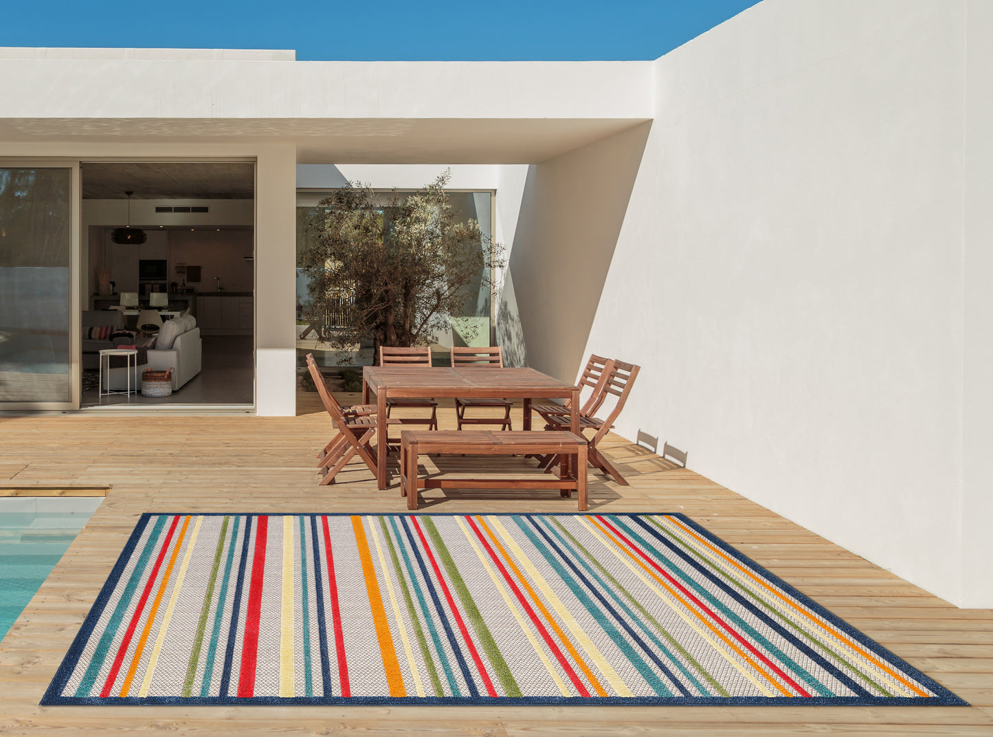 Calla 6927 Ivory/Multi Stripes Machine Woven Performance Area Rug - KAS