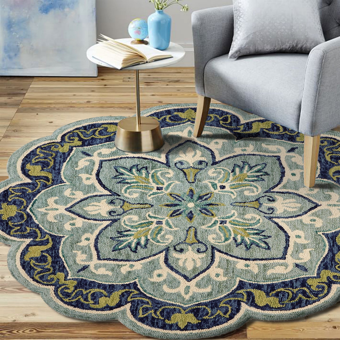 DAZZL-54077 Classic/Traditional Hand-Tufted Teal Wool Indoor Area Rugs - LR Home