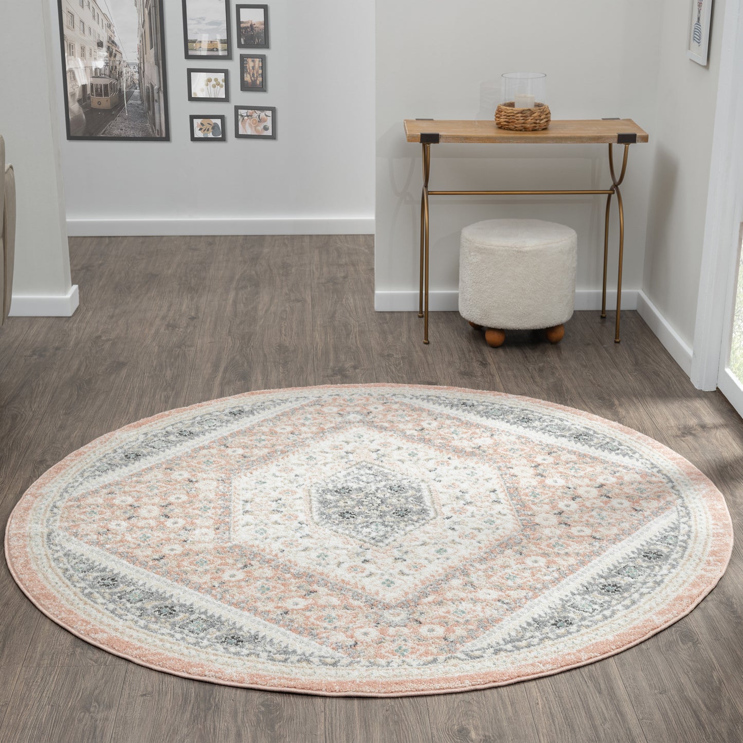 DUNEC-81667 Classic/Traditional Machine Made Blush/Ivory/Gray Polypropylene Indoor Area Rugs - LR Home