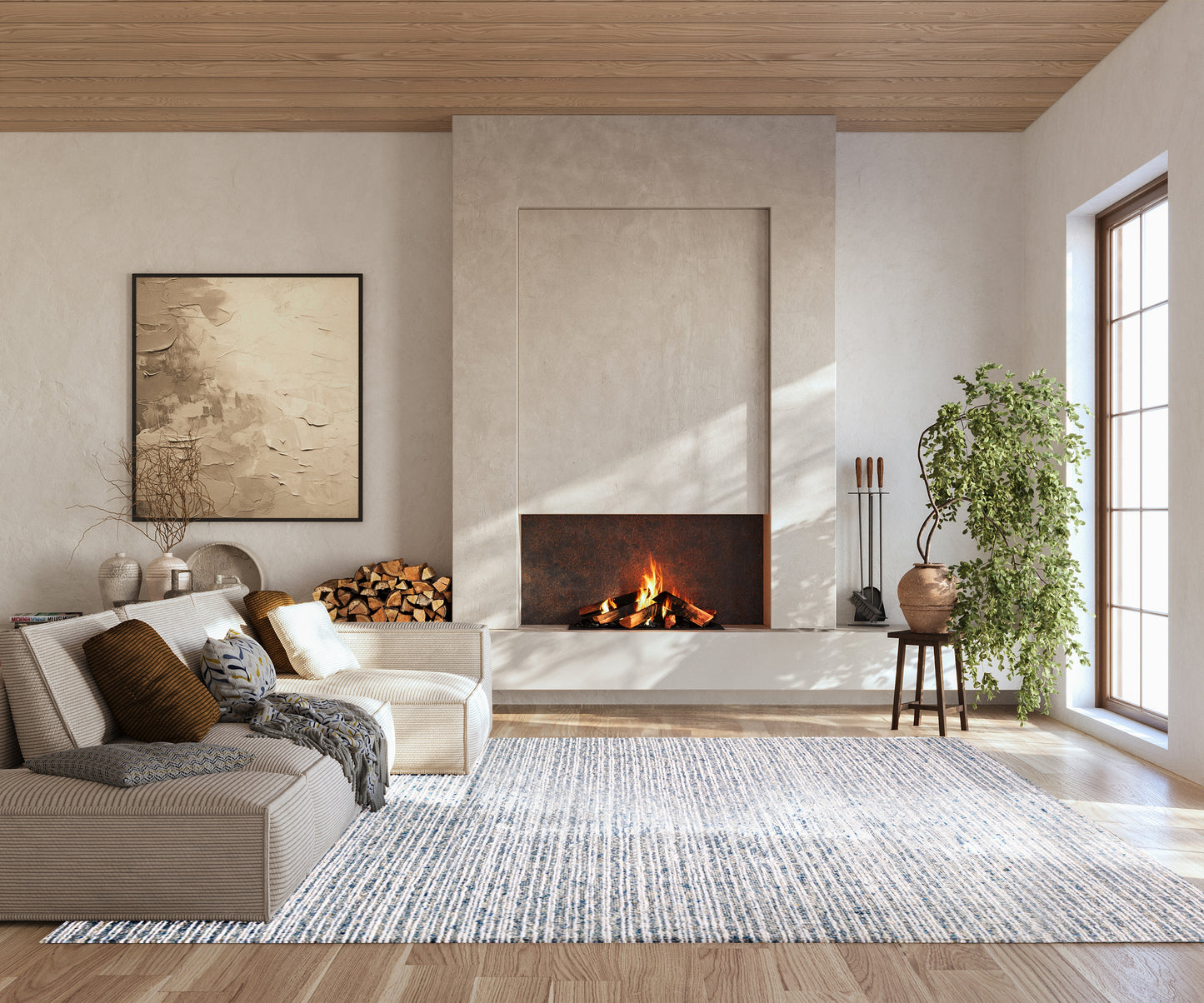 Hayden 8053 Ivory Blue Hand Knotted Performance Area Rug - KAS
