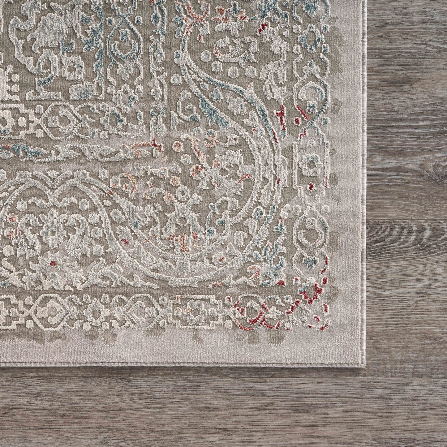 IMAGI-81515 Modern/Contemporary Machine Made Gray/Ivory/Slate Blue/Wine Red Polyester Indoor Area Rugs - LR Home