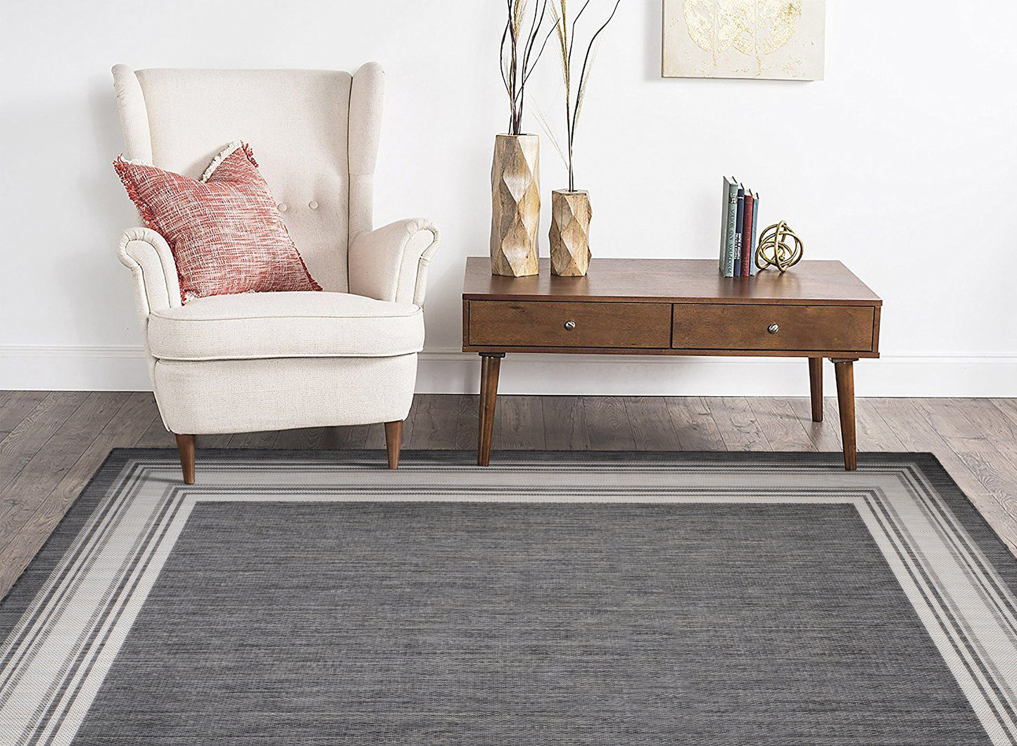 KILIM-81758 Modern/Contemporary Machine Made Anthracite/Gray/White/Cream Poly Blend Indoor/Outdoor Area Rugs - LR Home