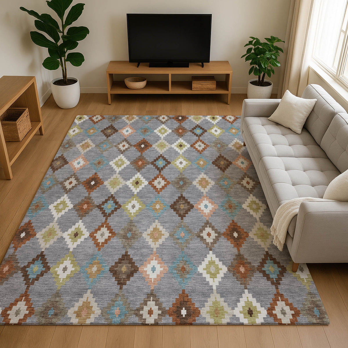 Luxury Washable Kenner KN10 Gray Rug