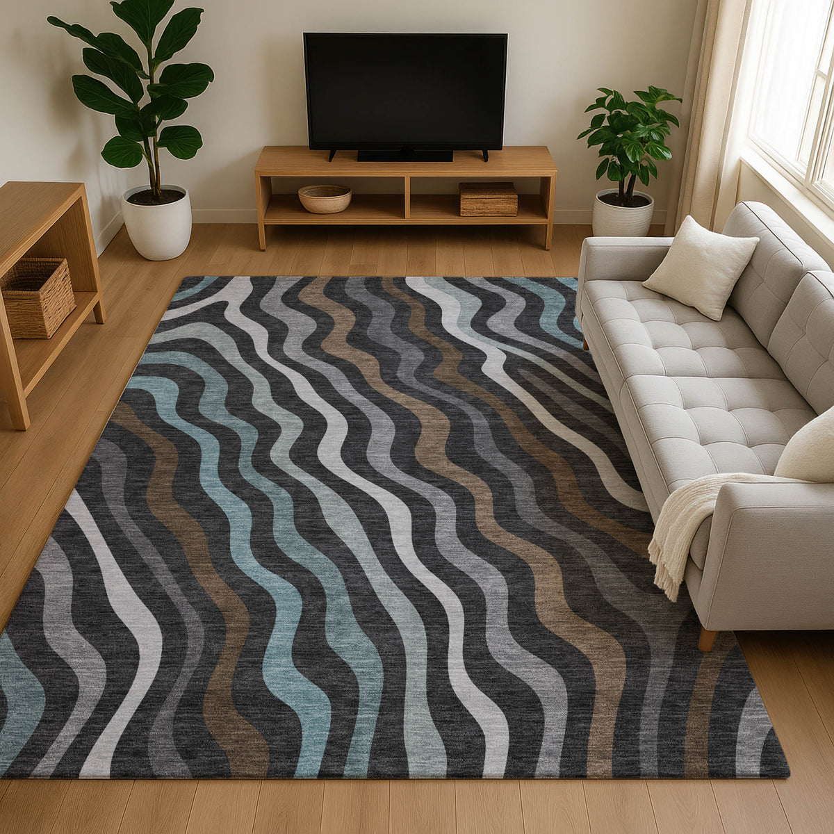 Luxury Washable Kenner KN4 Black Rug