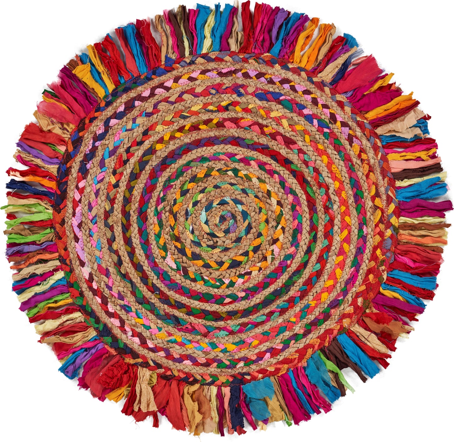 Boutique Jute-03382 Bohemian/Eclectic Hand-Braided Rainbow Self-Backed Indoor Area Rug - LR Home