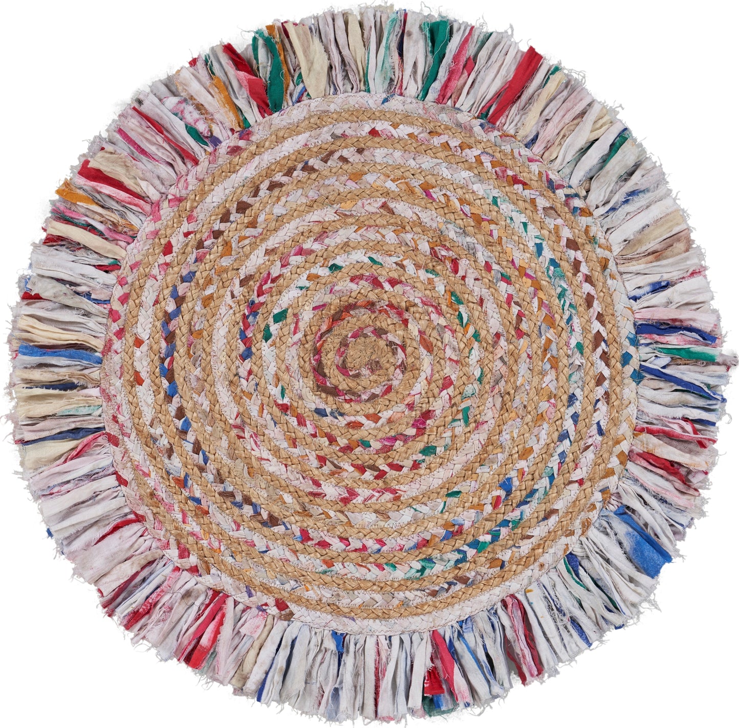 Boutique Jute-03383 Bohemian/Eclectic Hand-Braided Pastel Rainbow Self-Backed Indoor Area Rug - LR Home