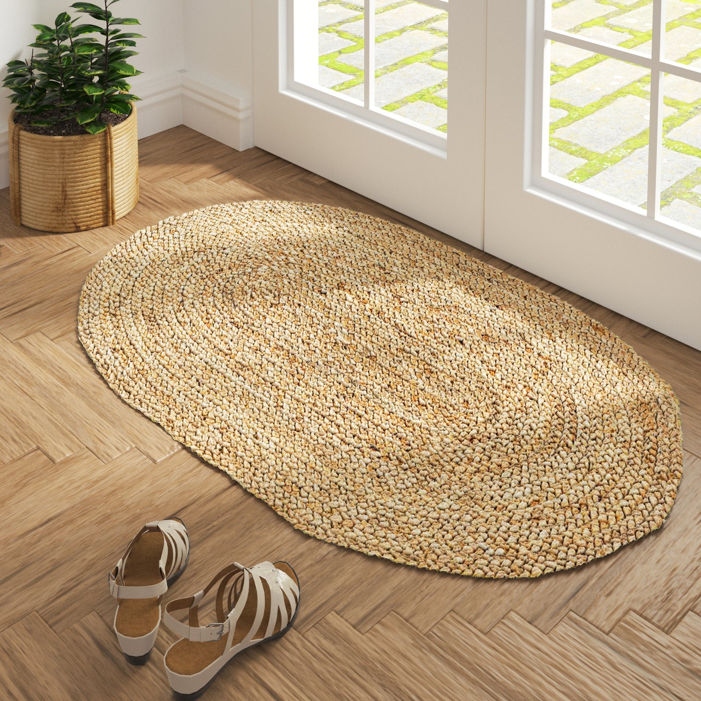 Boutique Jute-50135 Farmhouse Hand-Braided Brown Self-Backed Indoor Area Rug - LR Home