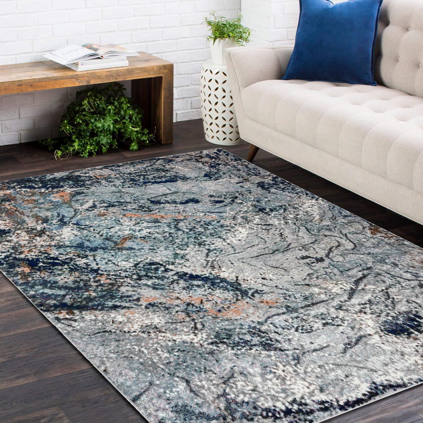 Nimbus-81832 Modern Power-Loomed Gray/Navy/White/Multi Cotton Indoor Area Rug - LR Home