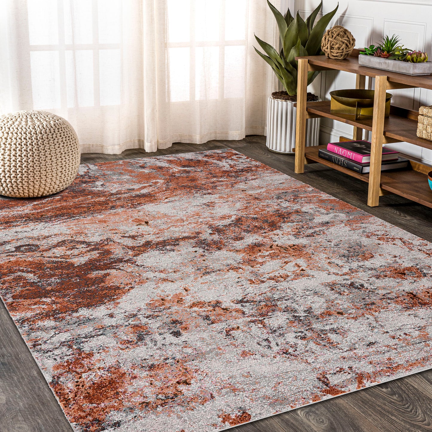Nimbus-81834 Modern Power-Loomed Orange/Rust/Red/Gray/White Cotton Indoor Area Rug - LR Home