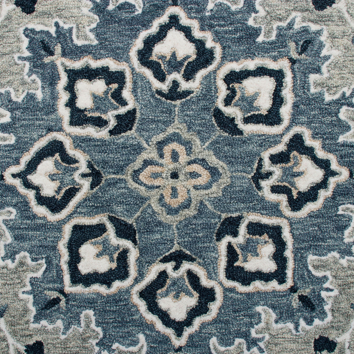 RugsA Gray/Blue Medallion Wool Round Rug - color swatch