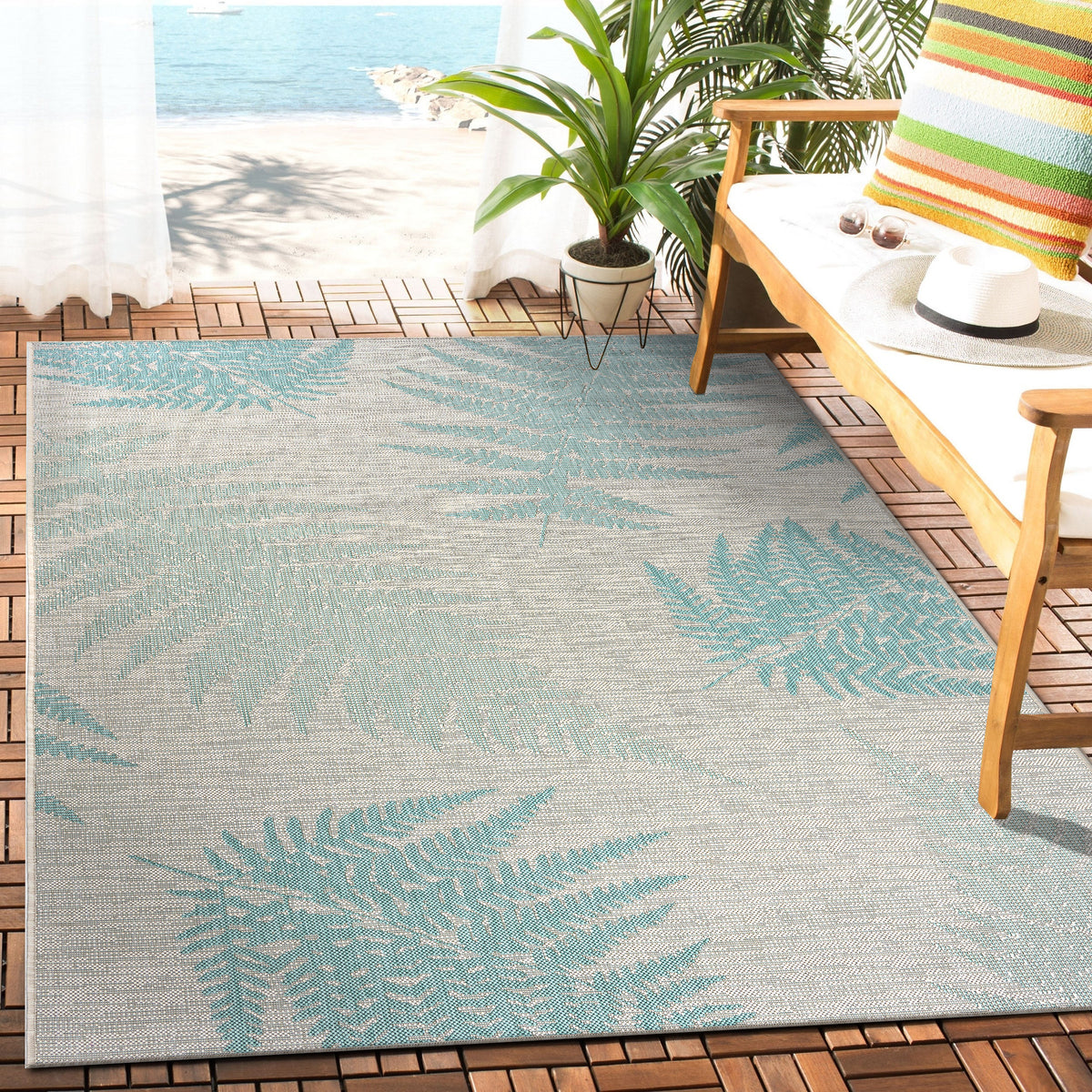 Teal Fallen Fern Indoor/Outdoor Rug - lifestyle view 2
