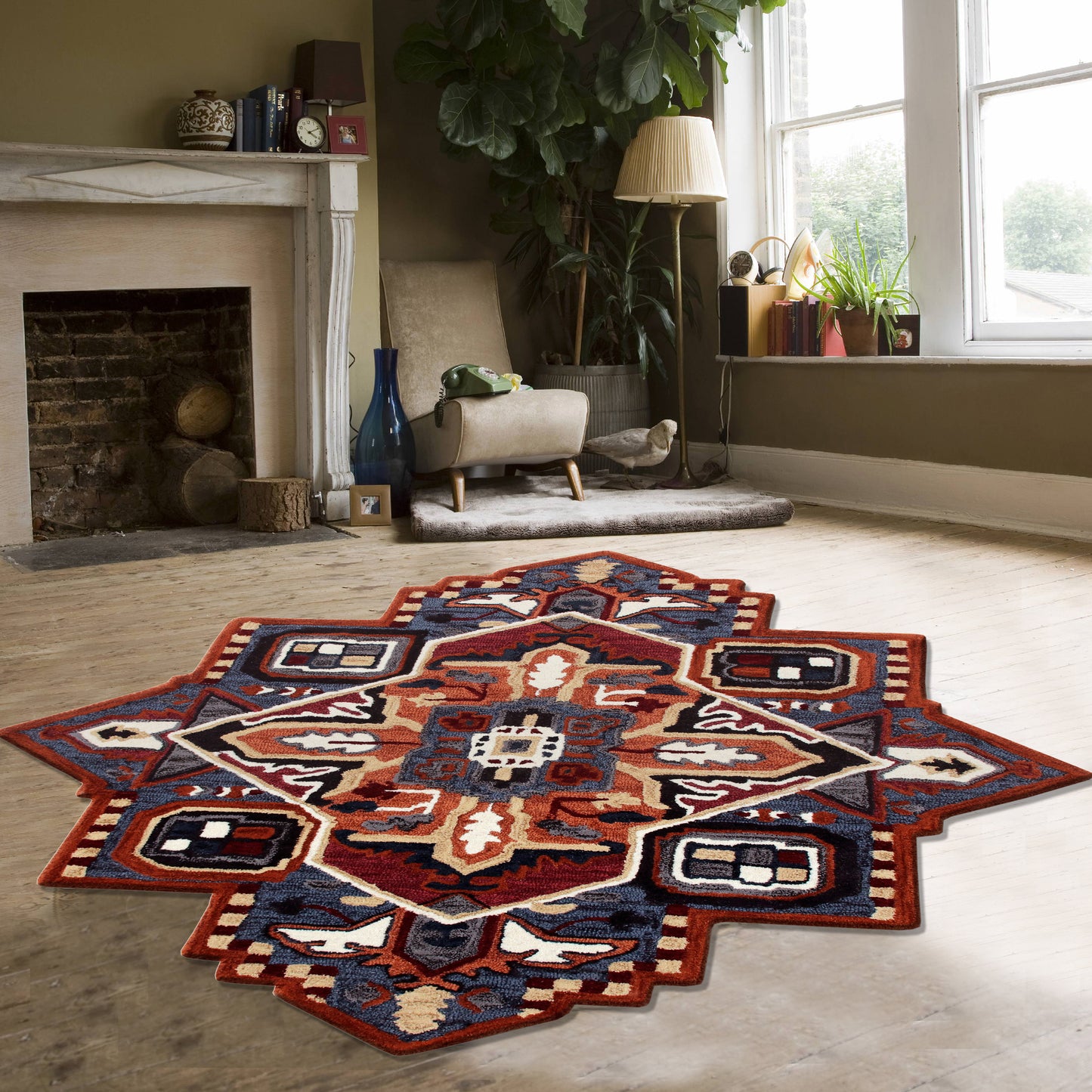 Shapes-50924 Traditional Hand-Tufted Rust/Navy Cotton Indoor Area Rug - LR Home