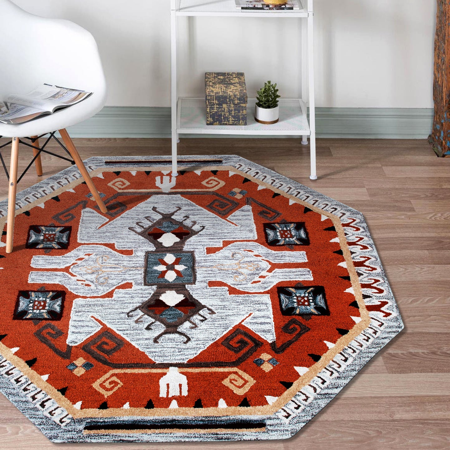 SINUO-54119 Rustic Hand-Tufted Terracotta/Gray/Blue Wool Indoor Area Rugs - LR Home