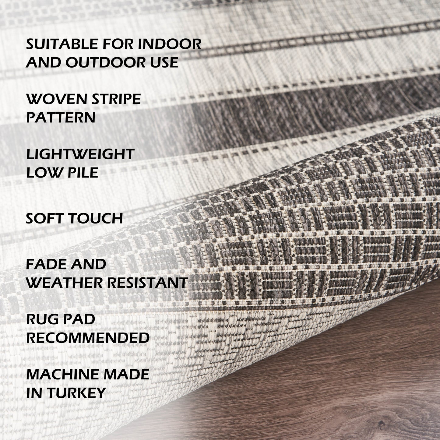 Sunshower-81246 Contemporary Power-Loomed Gray/Black Polypropylene Indoor/Outdoor Area Rug - LR Home