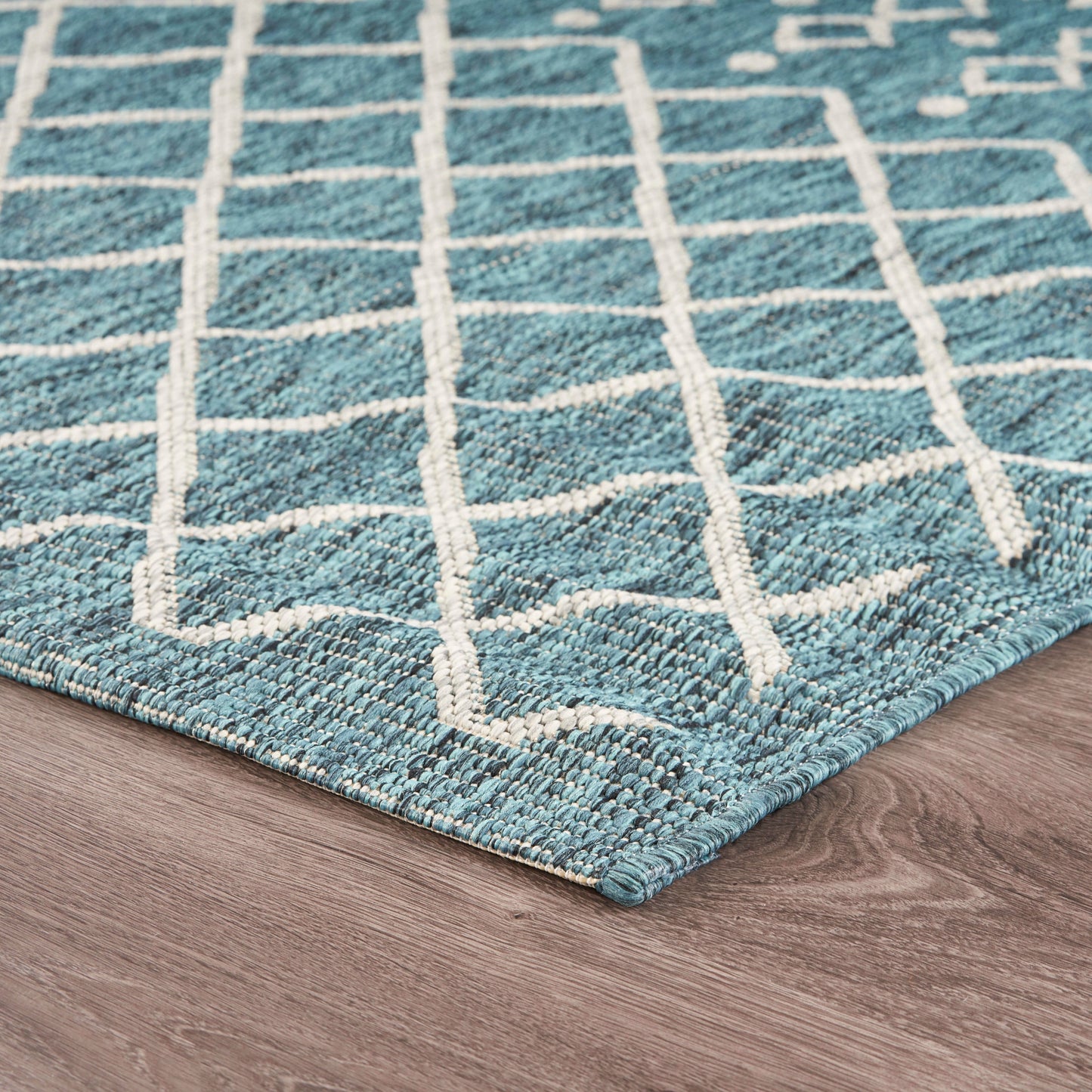 Sunshower-81247 Contemporary Power-Loomed Blue/Gray Polypropylene Indoor/Outdoor Area Rug - LR Home