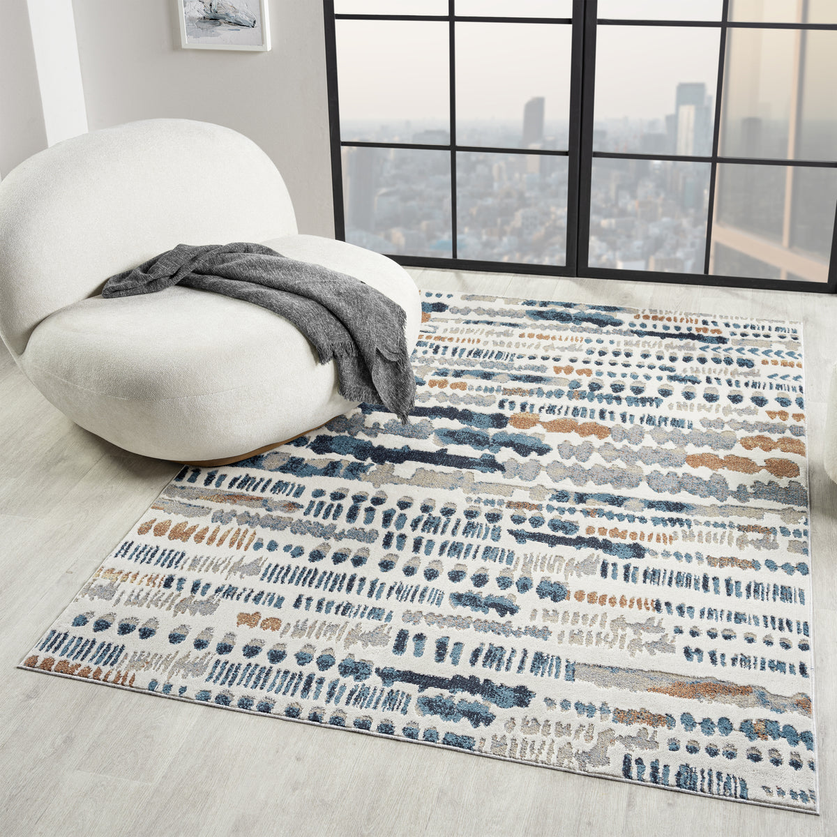 Blue/Gray Modern Abstract Performance Washable Indoor Area Rug - lifestyle view 2
