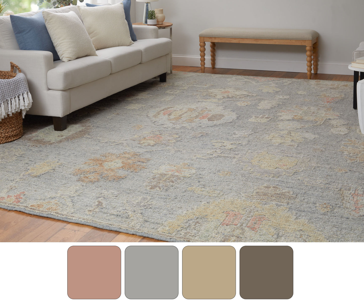 Grafton Transitional/Craftsman/Bohemian & Eclectic Floral & Botanical Blue/Gray/Yellow - Feizy Rug