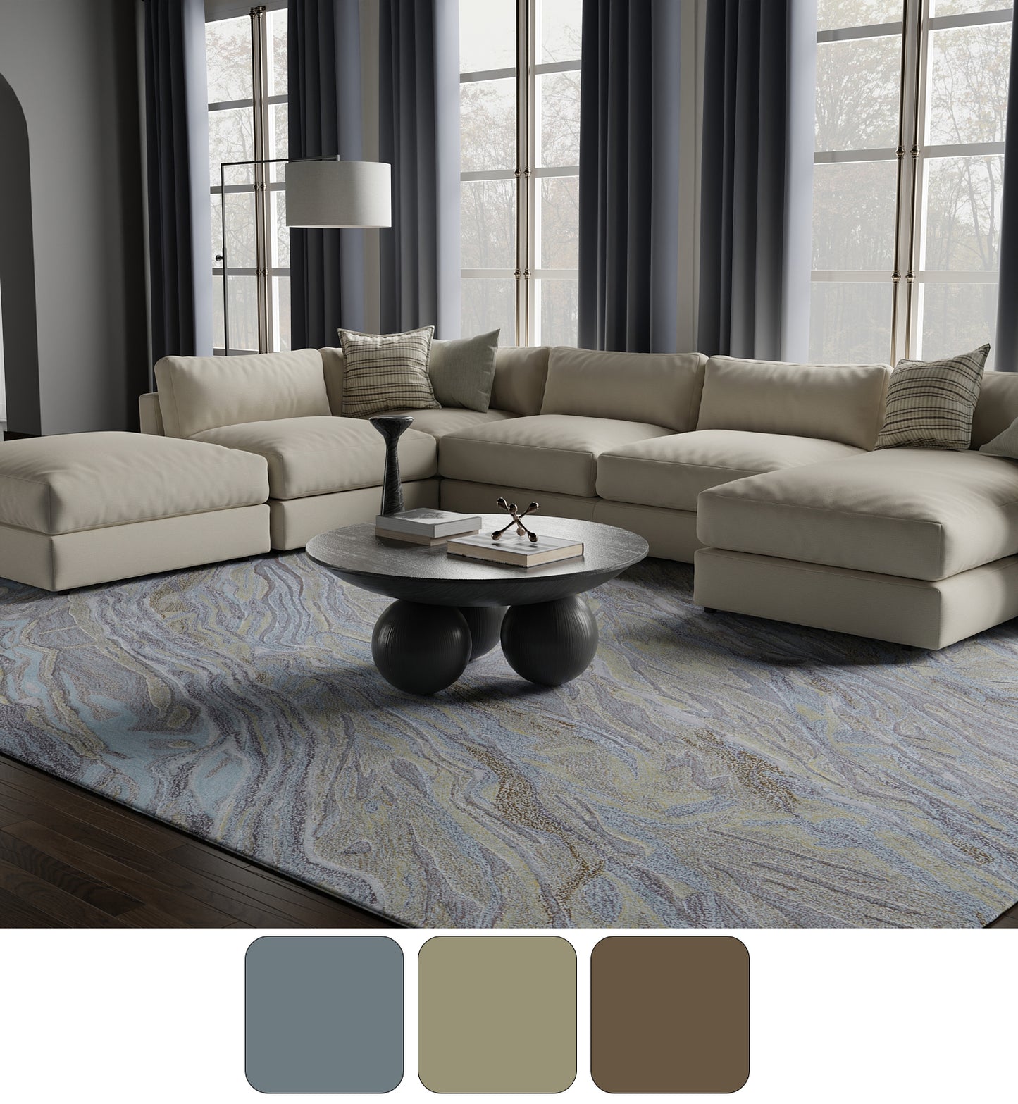 Kawai Modern/Bohemian & Eclectic/Nautical & Coastal Abstract/Watercolor Blue/Green/Gray - Feizy Rug