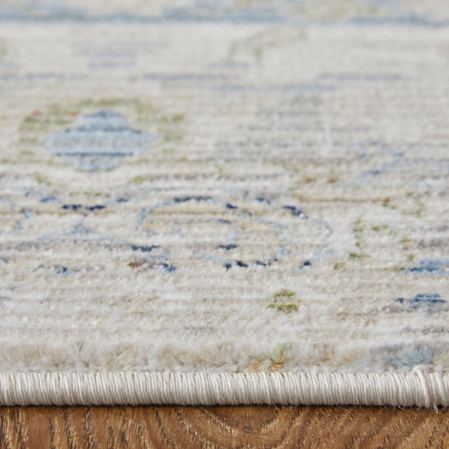 Melrose Transitional/Bohemian & Eclectic/Vintage Distressed/Bordered/Medallion Ivory/Green/Blue - Feizy Rug