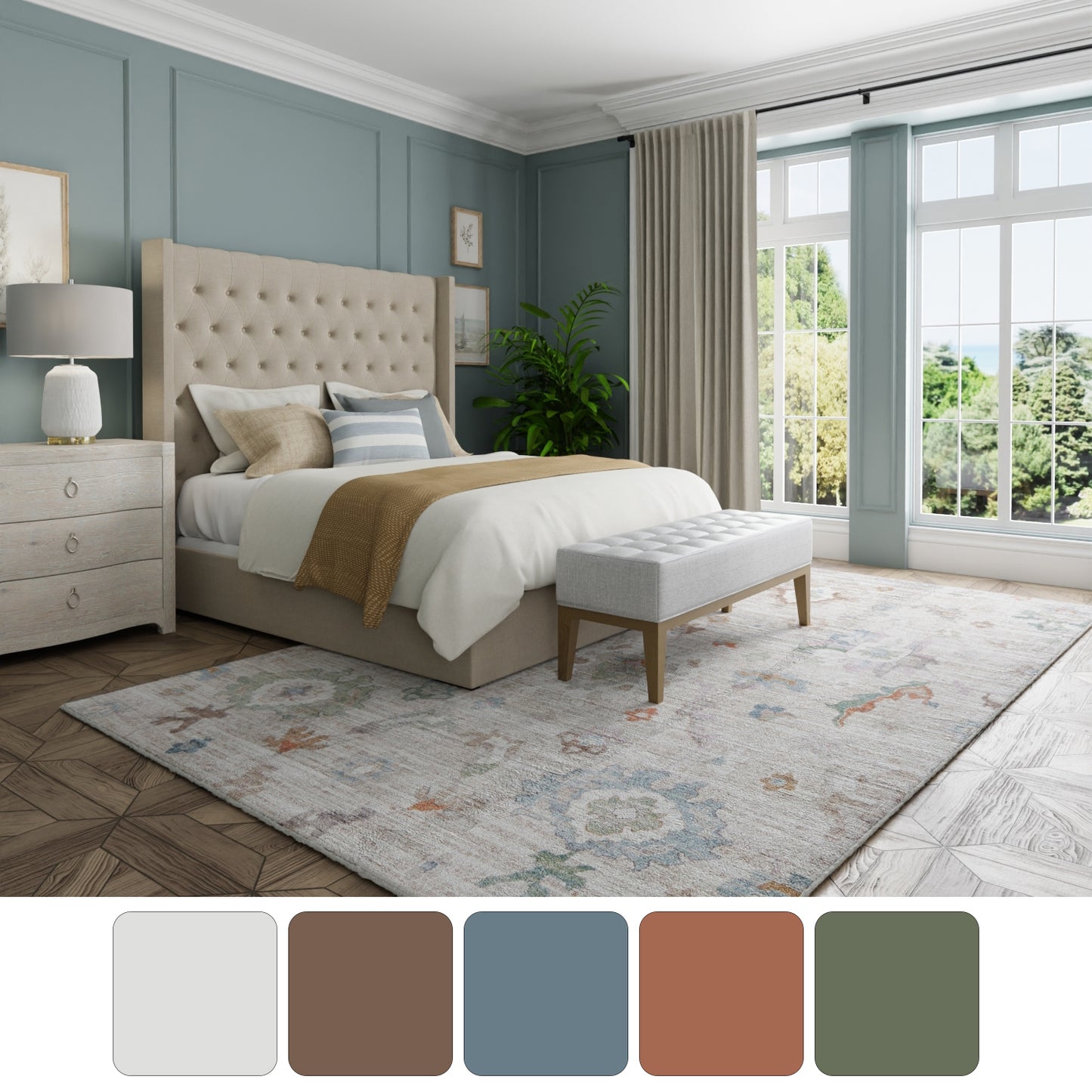 Dartmouth Transitional/Bohemian & Eclectic Abstract/Floral & Botanical/Distressed Tan/Brown/Blue - Feizy Rug