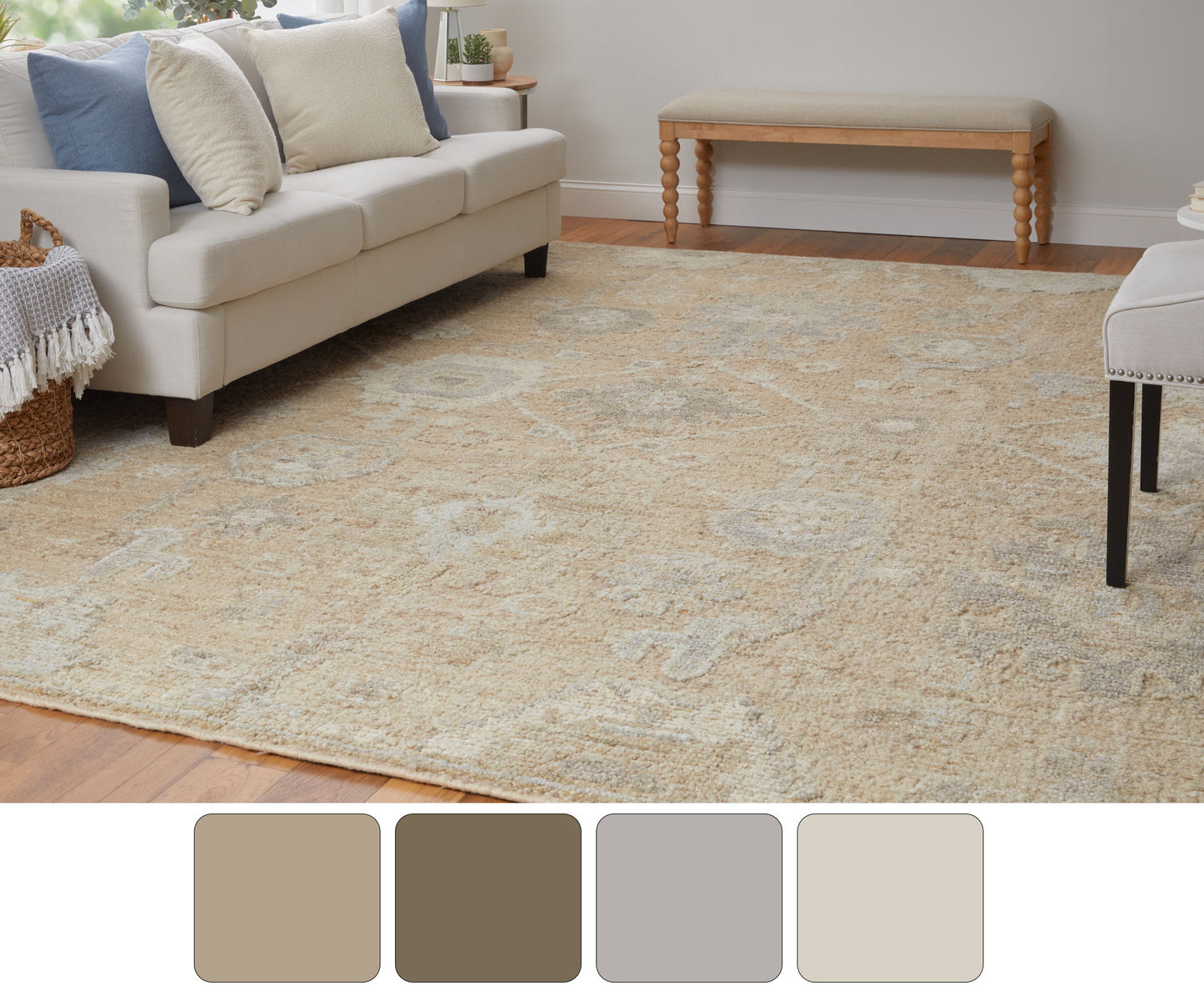 Grafton Transitional/Craftsman/Bohemian & Eclectic Floral & Botanical Tan/Gray/Ivory - Feizy Rug
