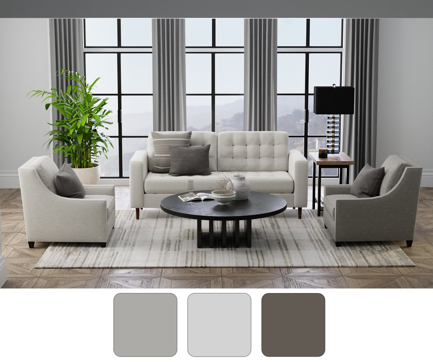 Richmond Modern/Global Geometric/Stripes Ivory/Gray/Tan - Feizy Rug