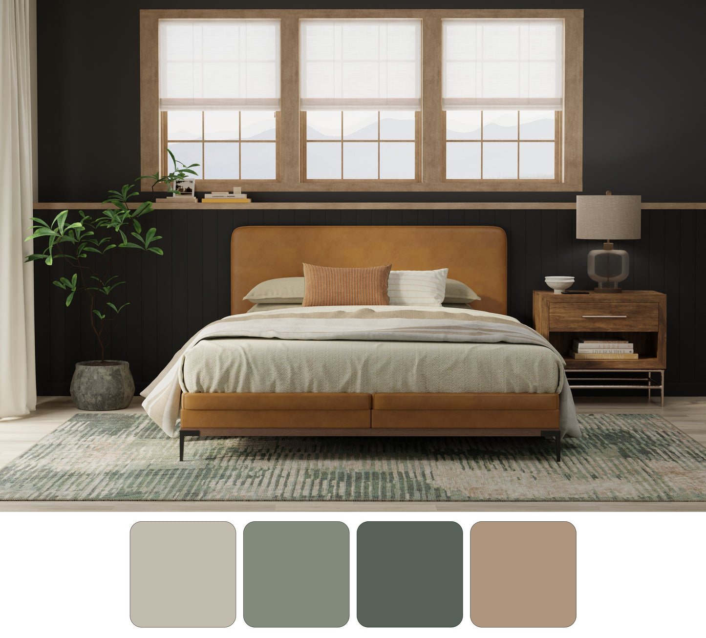 Eden Modern/Industrial Abstract/Distressed/Stripes Green/Ivory/Brown - Feizy Rug