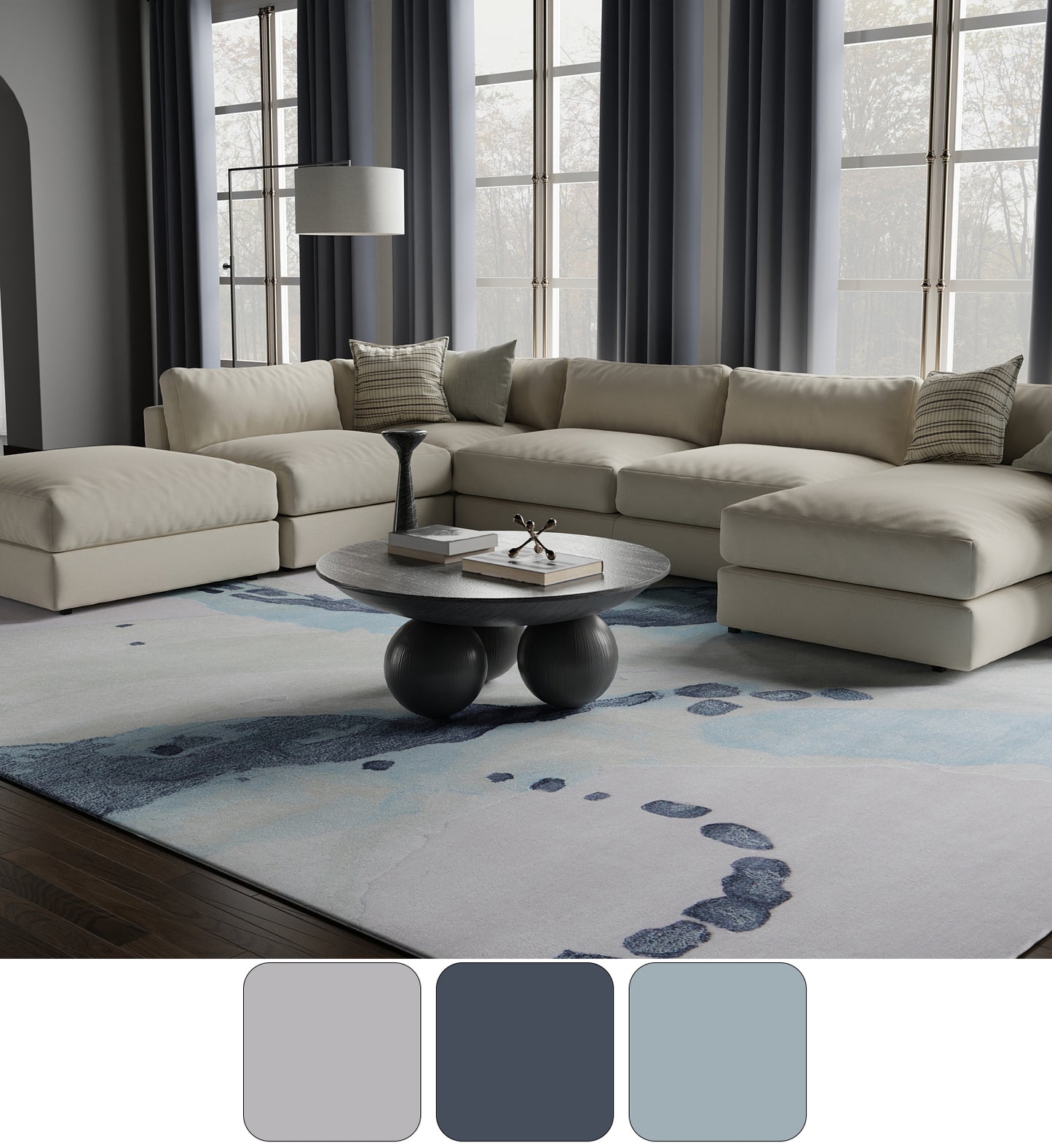 Kawai Modern/Bohemian & Eclectic/Casual Abstract/Watercolor Green/Blue/Ivory - Feizy Rug