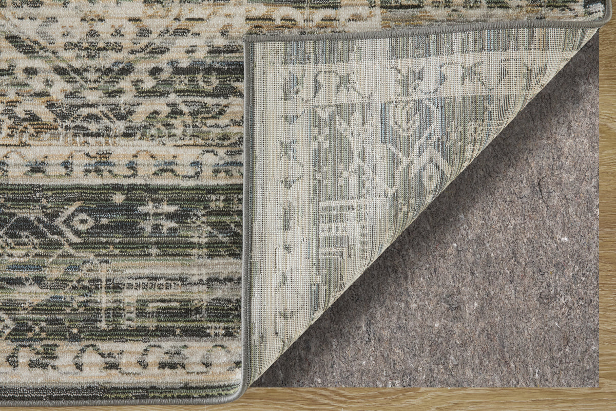 Augustine Traditional/Classic/Vintage Medallion/Bordered/Distressed Black/Ivory/Green - Feizy Rug