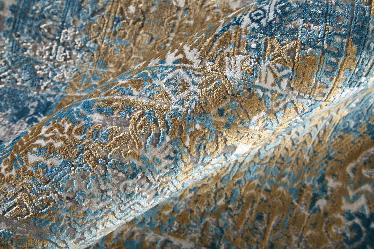 Cadiz Modern/Industrial/Luxury & Glam Blue/Gray/Gold Runner  Feizy Rugs Small Parcel,Feizy Rugs,Cadiz,Blue/Gray/Gold,3'1" x 10',Runner,Viscose/Acrylic,Modern/Industrial/Luxury & Glam,Turkey