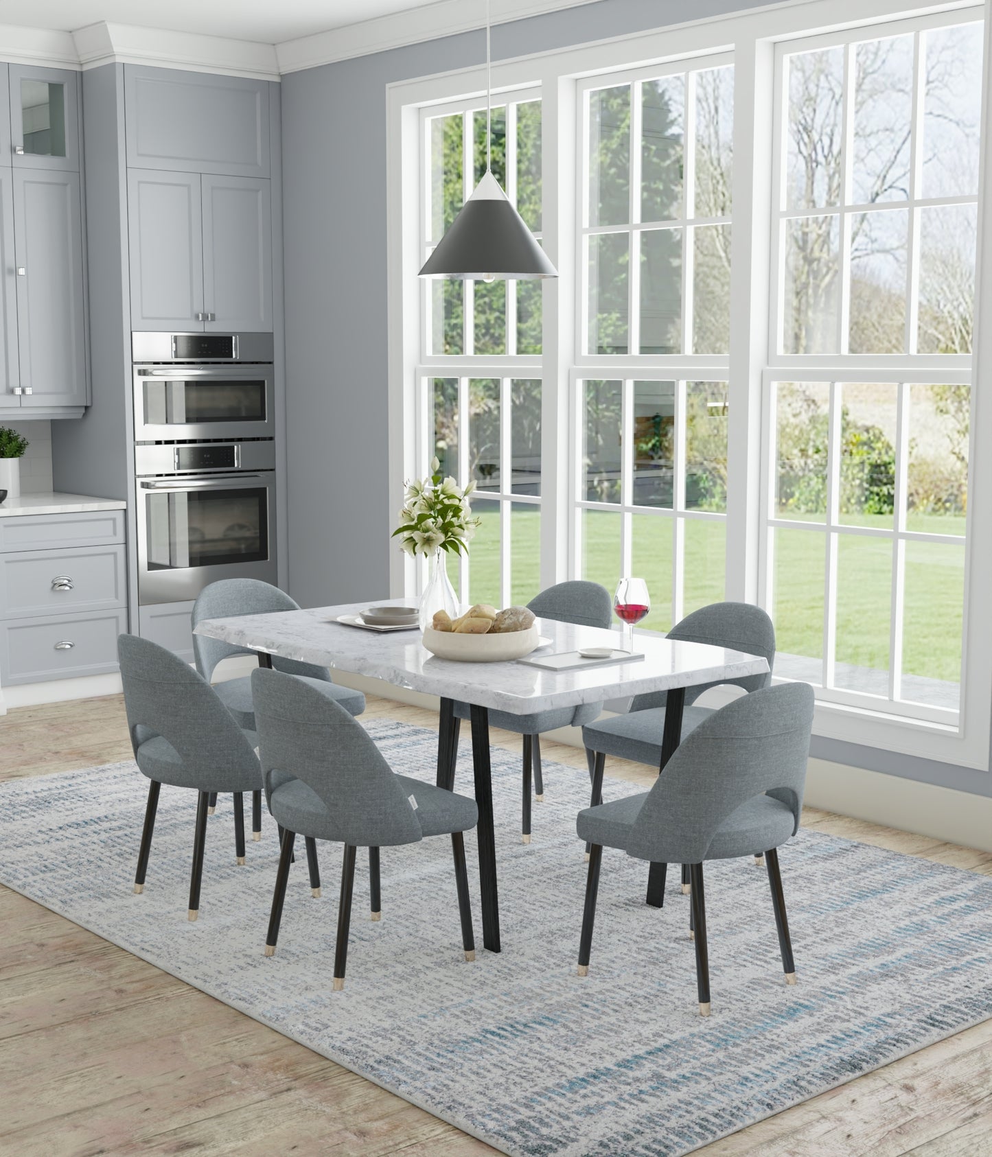 Azure Modern/Casual/Industrial Blue/Gray/Ivory Area Rug