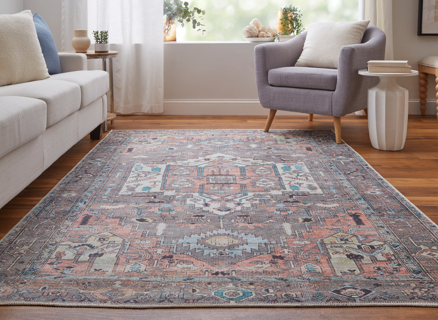 Percy Transitional/Bohemian & Eclectic/Casual Medallion/Distressed/Persian Taupe/Red/Brown - Feizy Rug