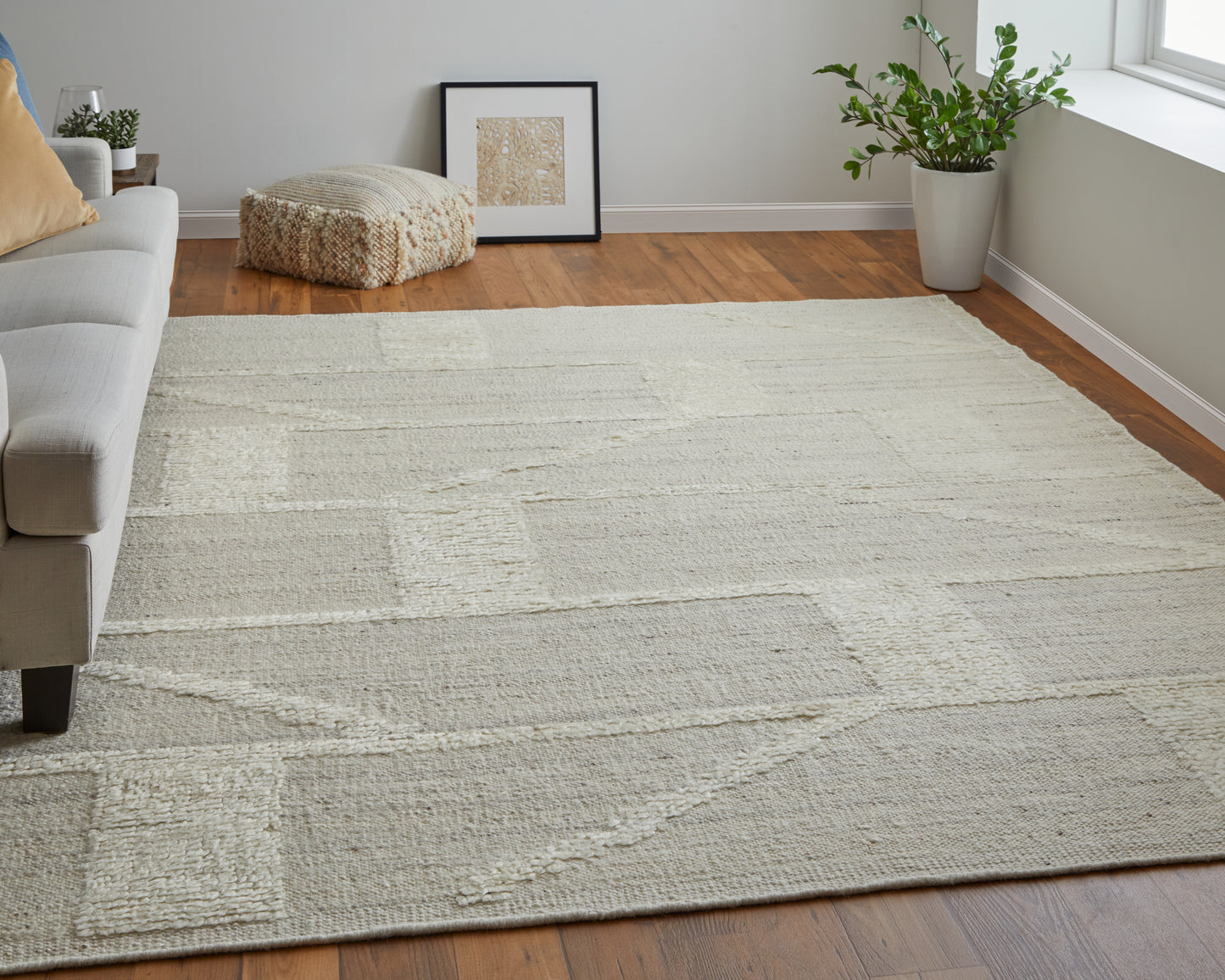 Ashby Transitional/Farmhouse/Casual Geometric/Solid Tan/Ivory - Feizy Rug