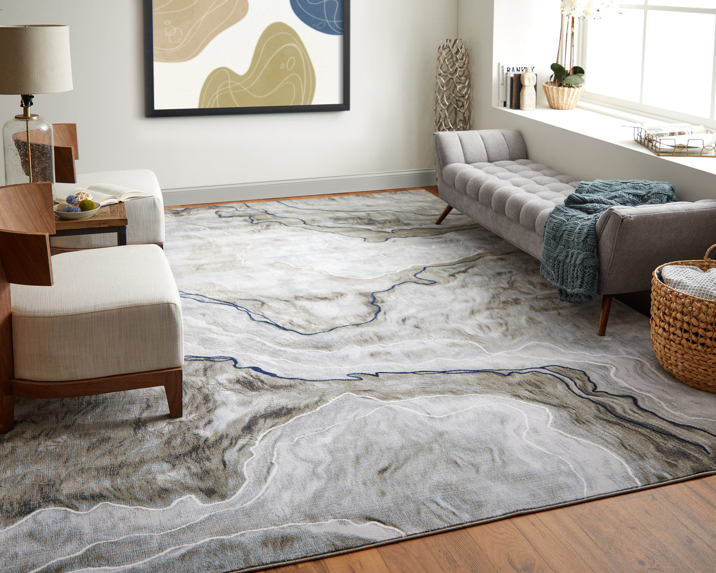 Gaspar Modern/Industrial/Casual Abstract/Watercolor Taupe/Gray/Blue - Feizy Rug