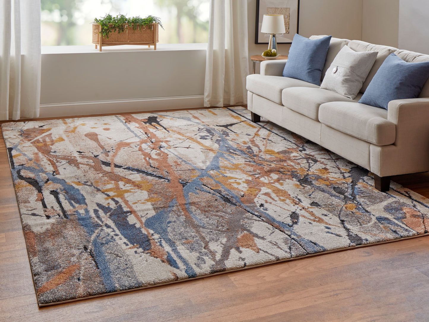 Gilmore Modern/Bohemian & Eclectic Watercolor/Abstract Blue/Orange/Gray - Feizy Rug
